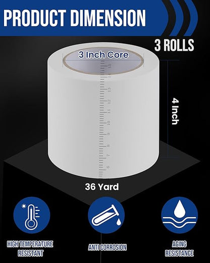 Lichamp 3 Rolls Vinyl Tape, Premium Safety Marking and Traffic Floor Marking Tape, Bundling, Social Distancing, 4 Inch x 36 Yards per Roll, 108 Total Yards, White