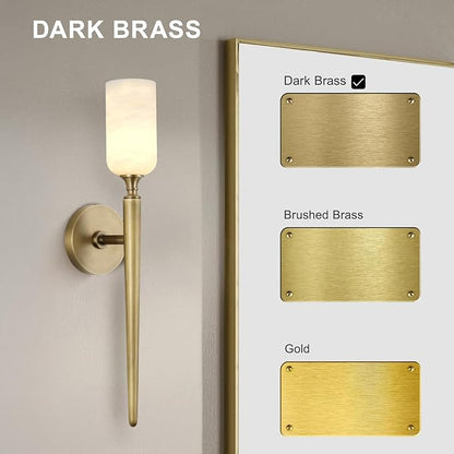Alabaster Wall Sconces Set of Two, 22in Modern Spanish Natural Marble Bathroom Vanity Sconces, Brass Alabaster Sconce Wall Lighting, Gold Wall Light Fixtures Decor for Bedroom Living Room Staircases
