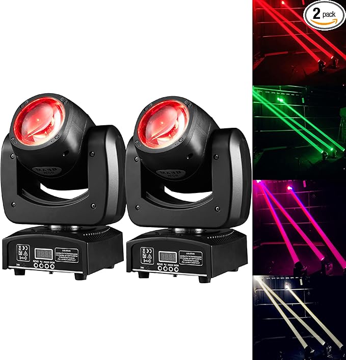 90W LED Moving Head DJ Lights Mini Beam Stage Lights Super Bright Spot RGBW 4IN1 DMX 512 13CH Sound-Activated for Wedding DJ Party Stage Lighting (90W, 2)