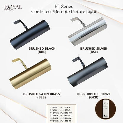 Royal Designs, Inc. Cordless Remote Control LED Picture Light, Dimmable with Timer Function, Brushed Nickel, 10.75 Inches
