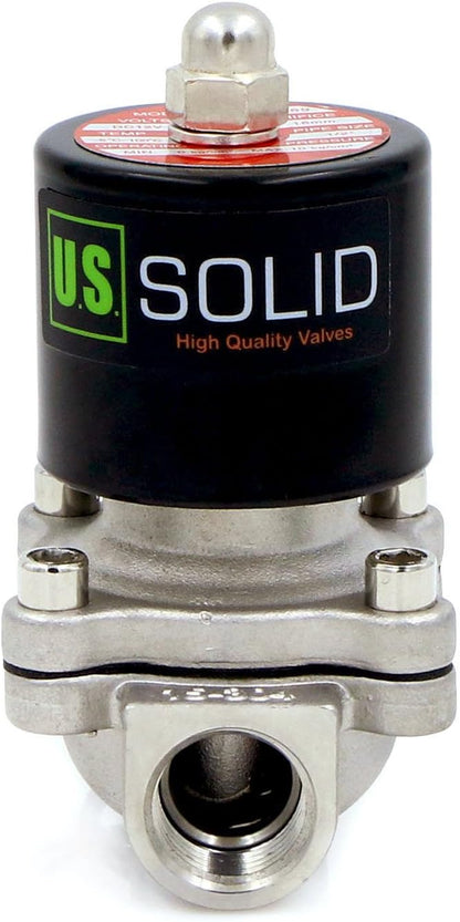 U.S. Solid Stainless Steel Electric Solenoid Valve 110VAC Normally Closed Air Water (1/2 Inch)
