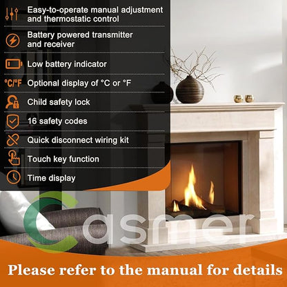 Universal Smart Fireplace Remote Control, Fit for skytech 1001 3301 5301 5320 Smart-BATT,superior TSRC,acumen RCK,Touch Screen-Timer Control-Thermostat Control-Child Protection,Control Millivolt Valve
