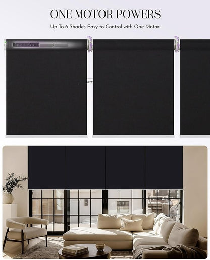 Graywind Smart Coupled Roller Shades Compatible with Alexa Google Custom Size Extra Large Motorized Blinds for Windows(Black)