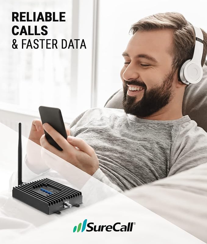 SureCall Fusion4Home Cell Phone Signal Booster up to 3000 sq ft, Boosts 5G/4G LTE, Yagi Outdoor Antenna, Home & Office Multi-User All Carrier, Verizon AT&T Sprint T-Mobile, FCC Approved, USA Company