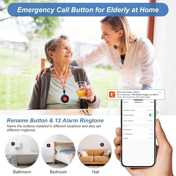 WiFi Caregiver Pager Wireless Call Button Life Alert Systems for Seniors No Monthly Fee with LED Number Display Alert Button for Elderly Patient Disabled 6 Button 1 Receiver(only Supports 2.4GHz WiFi)