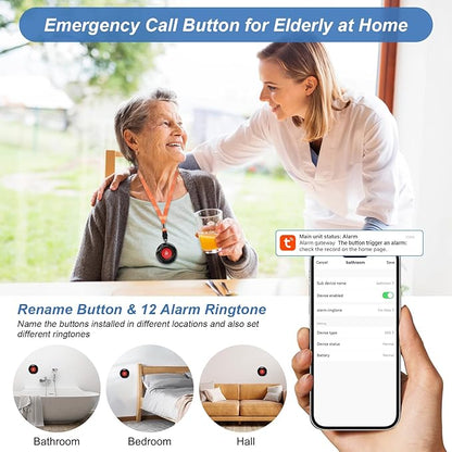 WiFi Caregiver Pager Wireless Call Button Life Alert Systems for Seniors No Monthly Fee with LED Number Display Alert Button for Elderly Patient Disabled 6 Button 1 Receiver(only Supports 2.4GHz WiFi)