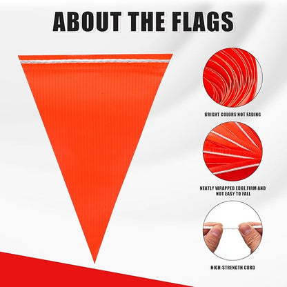 Safety Warning [Enhanced Density] Pennant Banner Flag Sign – 105FT OSHA High Visibility,11 * 7 Inches Colored Triangle Signs for Construction Zones, Roadwork, and Hazard Areas(ORANGE,80PCS,105FT)