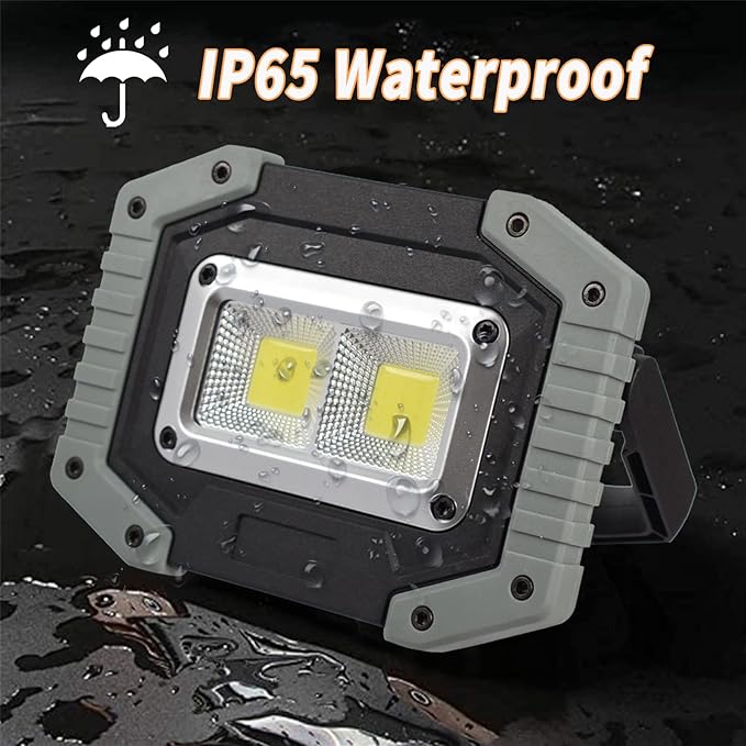 OTYTY LED Work Light 2-Pack, 30W 1500LM Portable Rechargeable Flood Lights with Magnetic Base, 4200mAh Battery for Outdoor, Camping, Hiking, Emergency, Car Repairing, Job Site Lighting (W840 Grey)