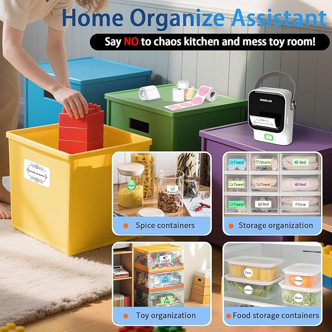 Rongta Bluetooth Label Maker Machine with Tape, Thermal Label Printer for Office, Small Business Essentials, Home Organization, Portable Inkless Sticker Label Maker with 2x1.18 inch Labels