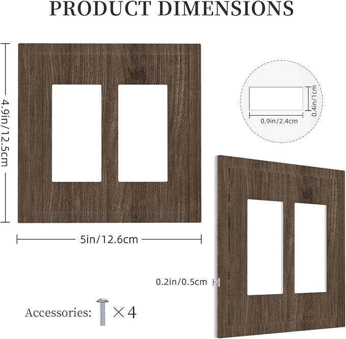 Decorative Outlet Covers Rustic Walnut Wood Grain 2 Gang Double Rocker Light Switch Cover Plate Electrical Switch Plate Cover Decorate GFCI Wall Plate for Farmhouse Cabin Decor