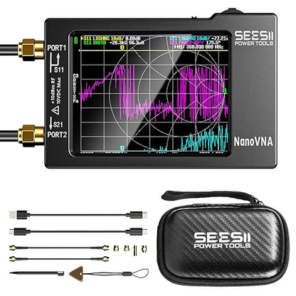 SEESII NanoVNA-H Antenna & Vector Network Analyzer 10KHz-1.5GHz with 2.8" EVA Protective Case, Waterproof & Shockproof, Measures S-Parameters, SWR, Phase, Delay, Smith Chart