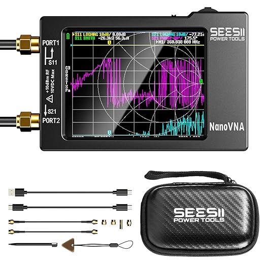 SEESII NanoVNA-H Antenna & Vector Network Analyzer 10KHz-1.5GHz with 2.8" EVA Protective Case, Waterproof & Shockproof, Measures S-Parameters, SWR, Phase, Delay, Smith Chart