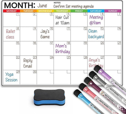 Refrigerator Calendar Magnetic Dry Erase - 17 x 12 iches Magnet Calendar for Fridge, Monday Start | Family Schedule Board, to-Do List & Work | Include 5 Markers & Eraser by Freedom Mastery