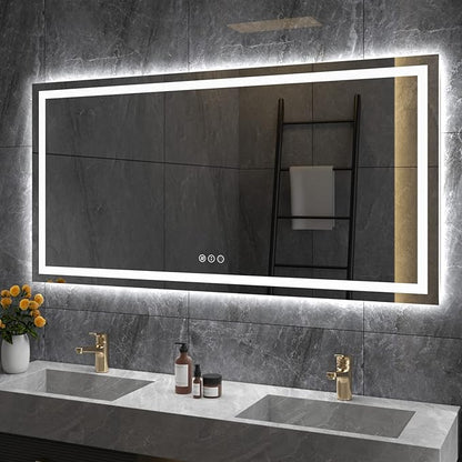 Amorho LED Bathroom Mirror, 60" X30" with Front Light and Backlight, Large Vanity Mirrors for Wall, Anti-Fog, ShatterProof, Memory, 3 Colors, ETL Listed