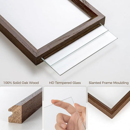 Axeman 6x8 Floating Picture Frame - Solid Oak Wood Picture Frame, Double Tempered Glass Photo Frame 2x3 4x6 5x7 6''x8'' Wood Frame, Wall Mount Or Tabletop Standing, Walnut