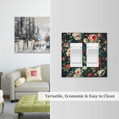 Decorative Outlet Covers Baroque Vintage Peony Flower Floral 2 Gang Double GFCI Rocker Electrical Wall Panels Light Switch Cover Plate for Bedroom Farmhouse Decor