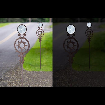 Touch of Class Pathways Reflective Driveway Marker Stake Set of Two for Outdoor Use | Radiating Sun Design | Personalized Tall Reflector Set of 2 | Weathered Bronze Durable Finish