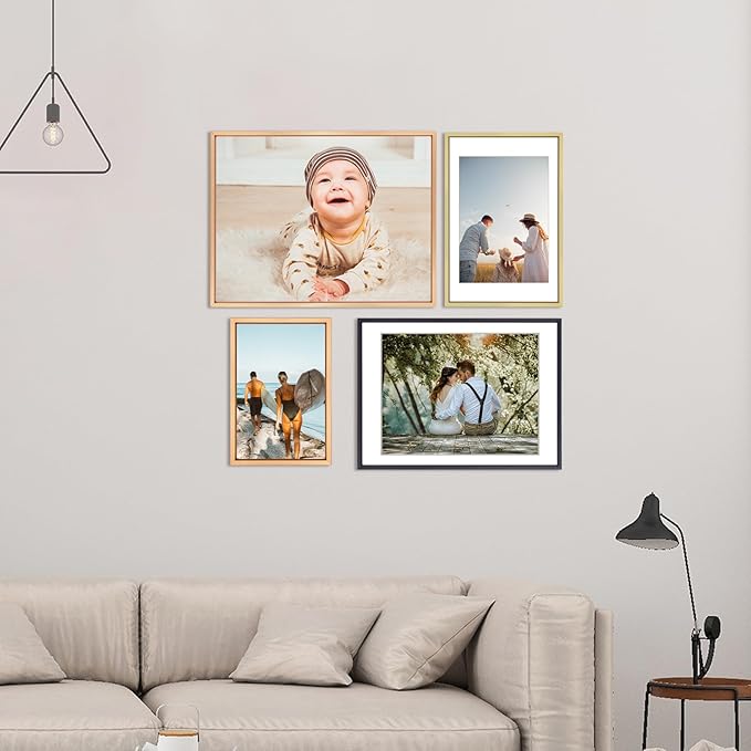 6x9 Picture Frame, Brass Aluminum Metal Photo Frames with HD Glass, Fits 5x7 with Mat or 6 x 9 without Mat, Display for Wall and Table