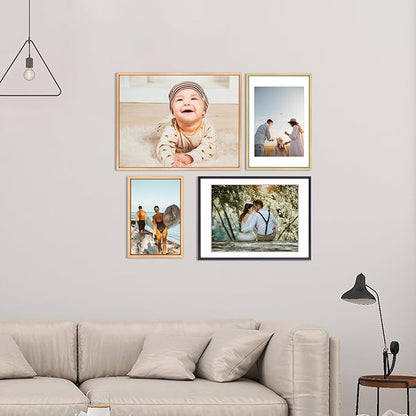 8x11 Picture Frame, Brass Aluminum Metal Photo Frames with HD Glass, Fits 7x9 with Mat or 8 x 11 without Mat, Display for Wall and Table