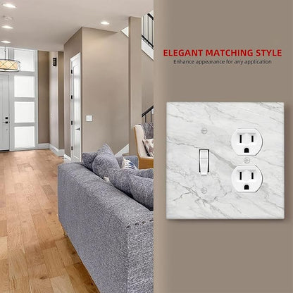 Wallplates Marble Granite White And Grey 1 Toggle 1 Duplex Switch Plate Electrical GFCI Faceplate Decorative Light Switch Covers for Home Bedroom Decor