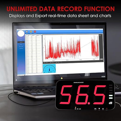 Decibel Meter Recorder 13 Inches Sound Level Meter, Wall Mount Noise Meter for Classroom Sound Meter with 16.4ft Sensor, Buzzer Alarm and Unlimited Data Logging, Noise Meter Decibel for Studio, Home