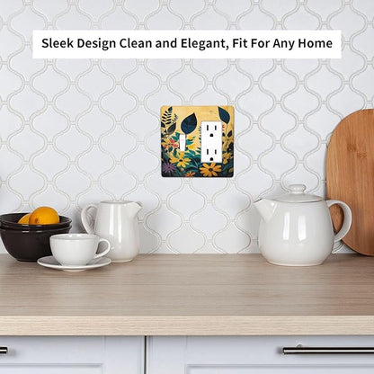 Abstract Minimalist Floral Botanical Boho Flower 2 Gang Combo 1 Toggle 1 Rcoker Light Switch Covers Decorative Switch Plates Electrical Switch Plates and Outlet Covers for Home Art Decor 4.5 X 4.5 IN
