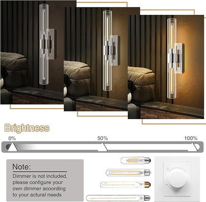 YUYI Nickel Wall Sconce Light, 22.8'' Indoor Sconces Wall Decor with Clear Glass Shade, Bathroom Vanity Wall Lights for Bathroom Living Room Bedroom Hallway Fireplace Staircase