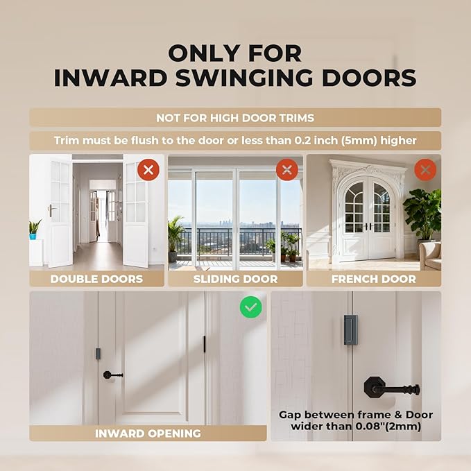 2 Pack Home Security Door Reinforcement Lock, Childproof Safety Door Lock Latch Stopper, Removable Screw-Mounted, Prevent Home Unauthorized Entry, Aluminum Construction, Withstands 800 lbs