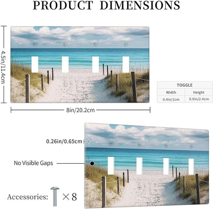 Decorative Light Switch Cover Plate Coastal Beach Ocean Seaside View 4 Gang Wall Plates for Electrical Outlets Quad Toggle Switch Plate Covers Outlet Covers Faceplate for Bedroom Home Decor