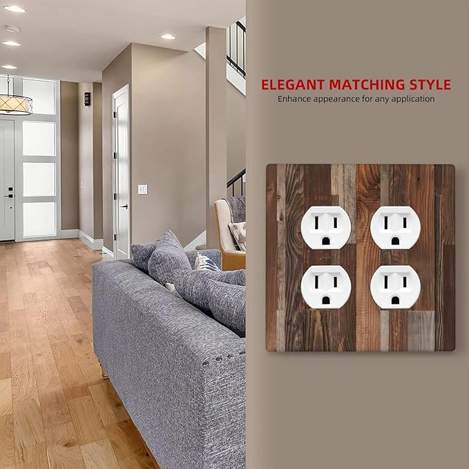 Vintage Brown Wooden Boards Print Wood Grain Outlet Covers 2 Gang Double Duplex Decorative Light Switch Covers Electrical Wallplates Socket Faceplate for Farmhouse Home Decor