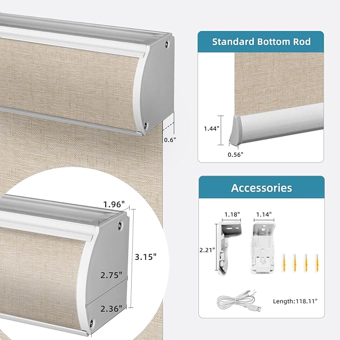 SmartWings Motorized Light Filtering Shades, Work with Matter Homekit Alexa Google, 70% Blackout Shades Translucent, Cordless Window Shades with Remote Rechargeable, Up 110" W x 148" H, Linen Caramel