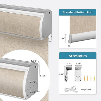 SmartWings Motorized Light Filtering Shades, Work with Matter Homekit Alexa Google, 70% Blackout Shades Translucent, Cordless Window Shades with Remote Rechargeable, Up 110" W x 148" H, Linen Caramel