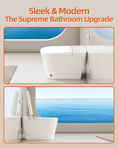 Smart Toilet with Bidet Built in, Luxury One Piece Elongated Bidet Toilet with Auto Close & Flush, Foot Sensor to Open/Close/Flush, Heated Seat, Massage Wash, Night Light, Remote Control