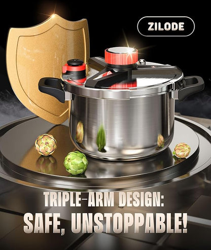 Pressure Cooker 4 QT, [Save 70% Cooking Time] Stainless Steel Pressure Canner with Triple-Layer Steel Body [One Hand Operation] Rotating Lock/Unlocking Lid System Steam Rack Included Olla De Presion