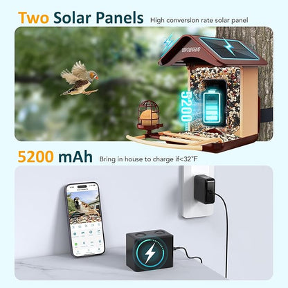 BIRDLEGEND® Bird Feeder with Camera Solar Powered, 2K Portrait Live Free AI Forever Instant Arrival Alerts with 64GB Card, Smart Camera Birds Feeders Wireless Outdoor Gift for Bird Lover, 2.4G WiFi