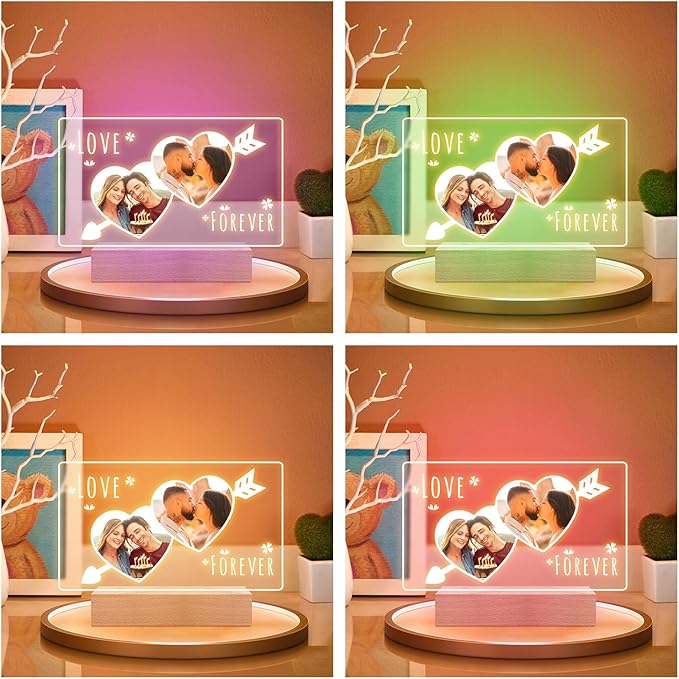Custom Picture Frames with Photo, Personalized Photo Frame with Night Light, Customized Picture Frame, Personalized Valentines Day Gifts for Her & Him