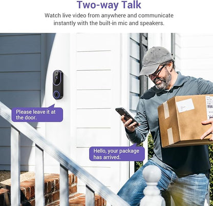 1080P Smart Video Doorbell Camera with Motion Detection, Night Vision, Cloud Storage, Two-Way Talk, Battery Powered, Home or Business Security, 2.4GHz Wi-Fi(Excluding Receiver)