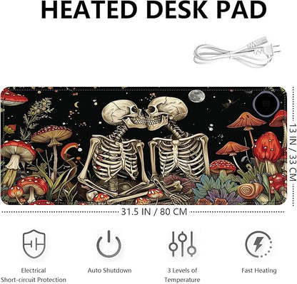 Heated Mouse Pad with 3 Levels Heated & 3 Hours Auto Shut-Off Mouse Pad for Warming Hands in Office Home, 31.5" x 13"Large Safe Desk Mat Hand Warmer，Kiss Skull