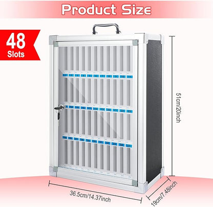 Amylove 48 Slots Cell Phone Locker Cabinet Aluminum Alloy Pocket Chart Storage Locker Box Cabinet Wall-Mounted Cell Phones Storage Box with Handle for Office Classroom Gym(Black)