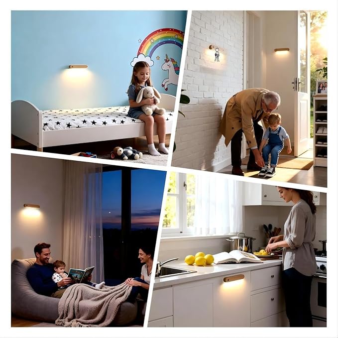 LED Motion Sensor Night Light Battery Operated Wall Light-USB Rechargeable Magnetic Light with Warm White Light for Kids Room Bathroom Cabinet Closet Hallway Comes