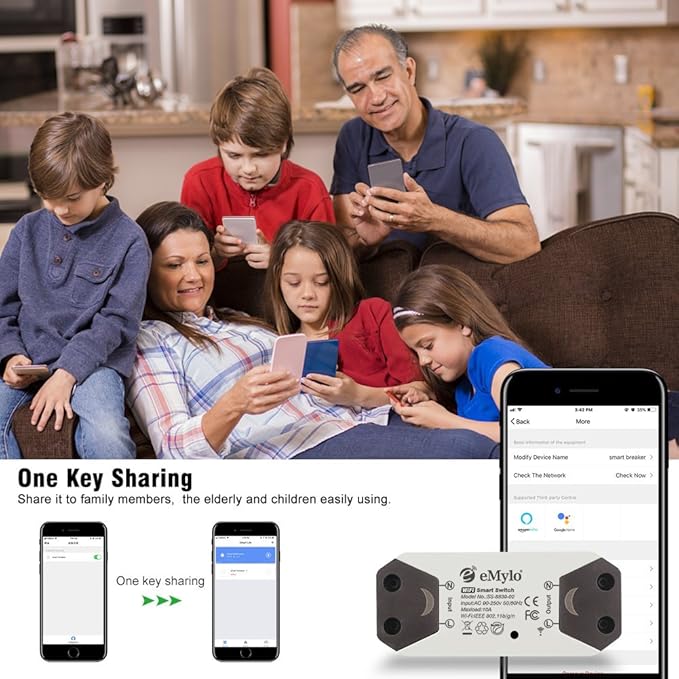 WiFi Smart Switch eMylo Wireless Relay Light Switch Tuya Remote Control Module Home Automation Timer Switch Compatible with Alexa Echo Google Home iPhone Android App 1 Pack
