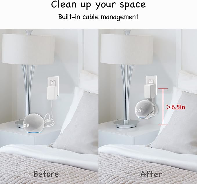 Wall Mount Holder for Dot 4th/5th Generation, Outlet Hanger for Dot 4th/5th Gen, Smart Speaker Stand, Space-Saving Accessories, Built-in Cable Management Shelf(2 Pack,White)…