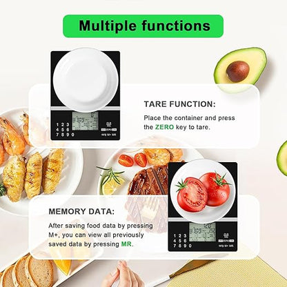 5000g Smart Nutrition Scale, Kitchen Scale with Food Code, Food Scale for Meal Prep, Portion Control, Baking, Weight Loss, 4 Units, Tare Function, Batteries Included