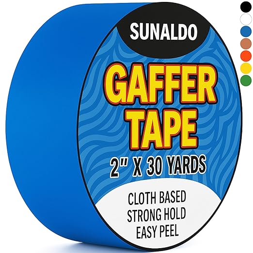 Gaffers Tape, Strong Hold, Easy to Rip, Residue-Free Professional Grade Floor Tape for Electrical Cords, Matte Finish, Non Reflective, Weather Resistant (1 Pack, Blue, 2" x 30 Yards)