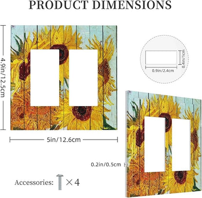 Decorative Outlet Covers Sunflowers Oil Paintings Wood Floral 2 Gang Double Gfci Rocker Electrical Wall Panels Light Switch Cover Plate For Farmhouse Bed Room Decor