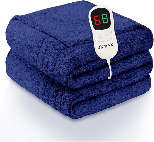 Heated Electric Blanket Queen Size - 84"x90" Heating Blanket with 10 Heating Levels & 5 Time Settings Over-Heat Protection, Winter Warmer for Adults with ETL Certification（Navy Blue）