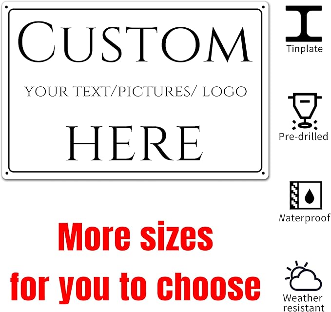 Custom Sign,make your own sign custom，Aluminum Weatherproof Metal Sign Multiple Sizes, Visible at night, single or double-sided, wear-resistant，Business, Workplace, office, Home, Delivery Signs(18*14 Inch)