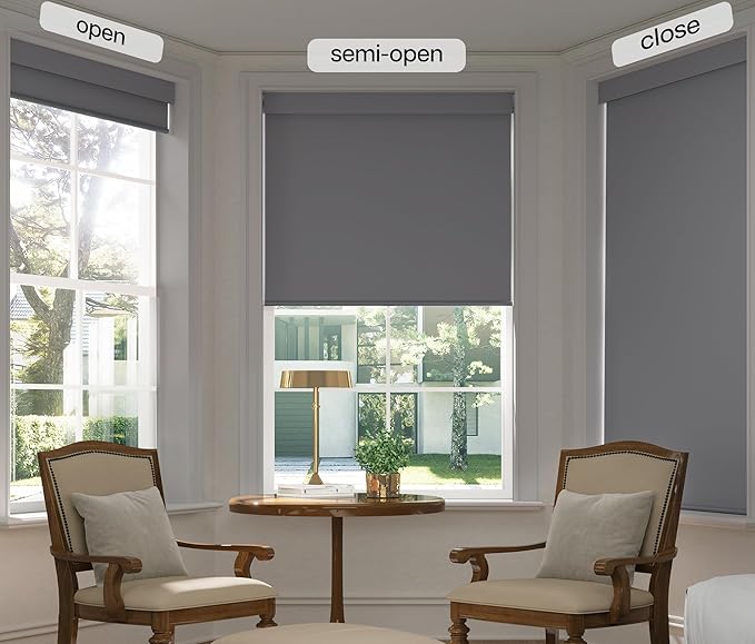 LazBlinds No Drill Blinds for Indoor Windows, Blackout Roller Shades, Cordless Window Blackout Blinds, Thermal Insulated Fabric UV Protection for Home and Office, 38" W x 72" H, Grey