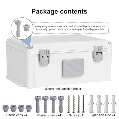 Outdoor Electrical Junction Box, ABS Water Resistant Enclosure with Internal Mounting Panel & Hinged Cover (12.6" H x 9.4" L x 5.7" W)