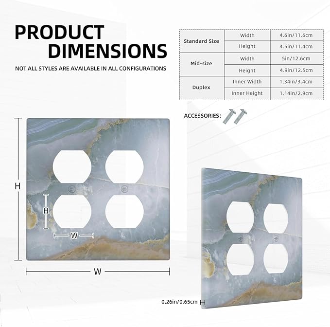 Outlet Covers Colored Art Marble Golden Line 2 Gang Double Duplex Decorative Light Switch Covers Electrical Wallplates Socket Faceplate For Bathroom Kitchen Decor